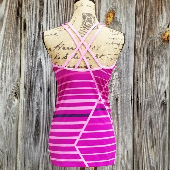 Pink Stripe Tank Strappy Nike Size M Purple Stripe Top Crisscross Racer Back - Picture 1 of 10